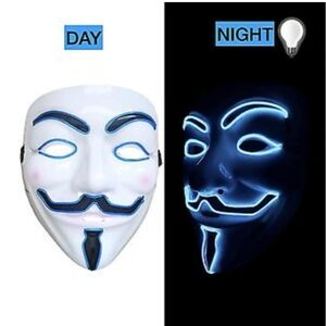 🆕 LED Mask Halloween Vendetta Guy Fawkes, Light Up - Blue, NWOT